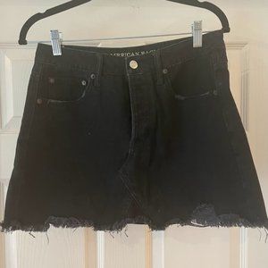 Black Distressed Denim Skirt